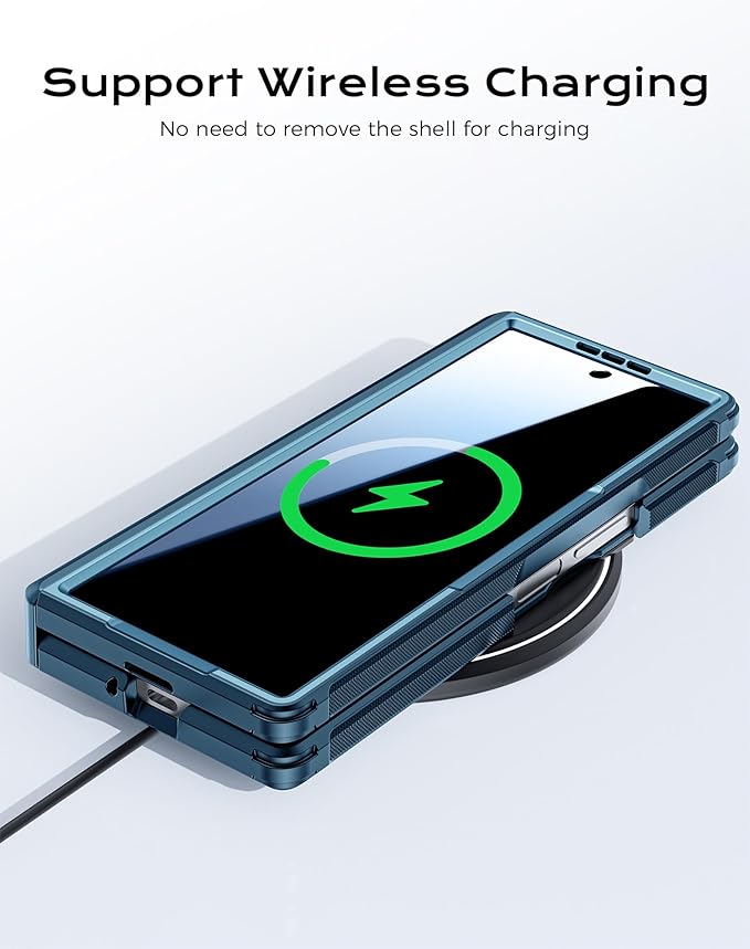 for Samsung Galaxy Z Fold 5 Case with S Pen Holder & Privacy Screen Protector & Kickstand & Hinge Protection, Full Body Cover Hard Non-Slip Shockproof Case for Galaxy Z Fold 5 (Lake Blue)