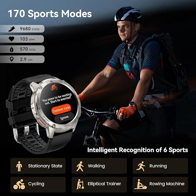 AMAZTIM Smart Watches for Men,60 Days Extra-Long Battery, Rugged Military Bluetooth Call(Answer/Dial Calls),1.43" Ultra HD AMOLED Display,Full Metal Body SmartWatch Compatible iPhone and Android