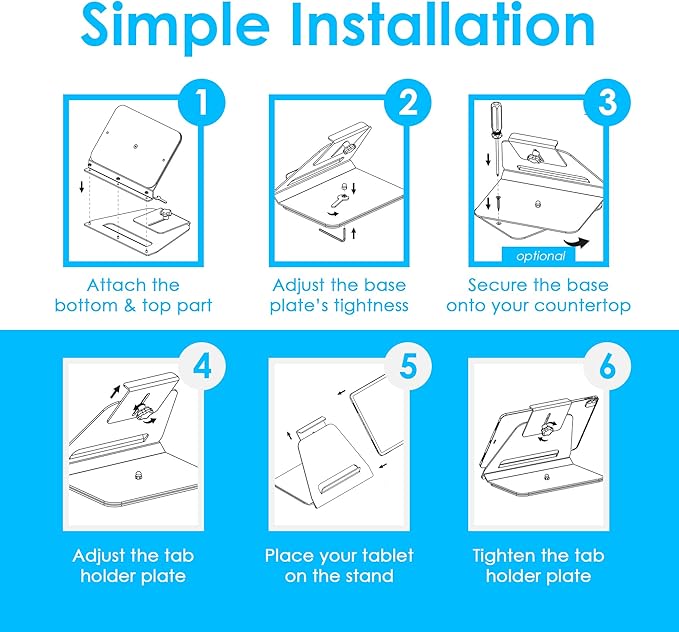 Kiosk Stand Compatible with iPad – Universal Tablet Holder 8-13 Inch, 360 Rotate, Anti-Theft Lock, Desk Accessories, PreDrilled Mounting Holes - Office Desk Accessories, Checkout, Black