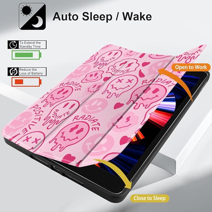 DONGKE Case Compatible with iPad 10.2 Inch 2021 2020 2019 iPad 9th/8th/7th Generation with Pencil Holder, Slim Stand Protective Case with Soft TPU Back, Auto Sleep/Wake Cover, Melting Faces