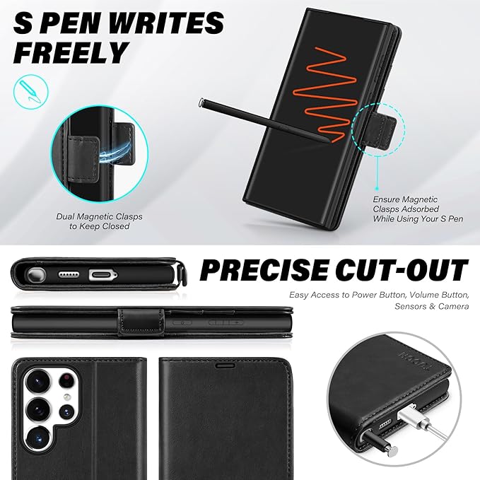 TUCCH Case Wallet for Galaxy S25 Ultra, Kickstand [RFID Blocking] Card Holder, Folio Magnetic PU Leather [TPU Shockproof Interior Case] Protective Folio Cover Compatible with Galaxy S25 Ultra, Black