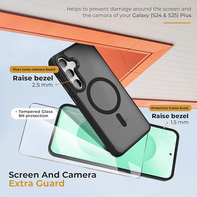 MOTIVE Compatible with Samsung Galaxy s25 Plus case Belt Clip, [Military Grade] with Screen Protector, Translucent Matte Samsung s25 Plus case Clip 6.7” | Black [Fits s24 Plus]