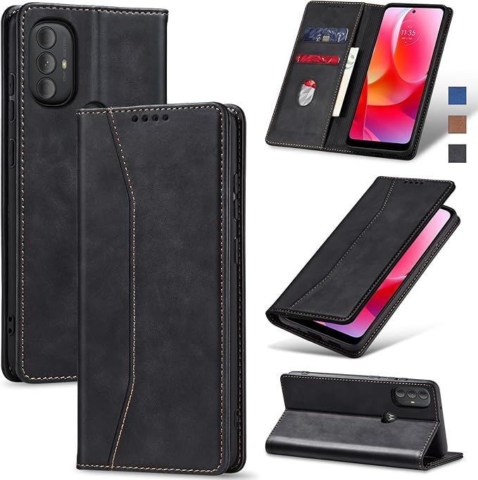 Jasonyu Flip Wallet Case for Moto G Play (2023)/Moto G Power (2022),Leather Magnetic Folio Cover with Card Holder,Kickstand - TPU Shockproof Durable Protective Phone Case,Black
