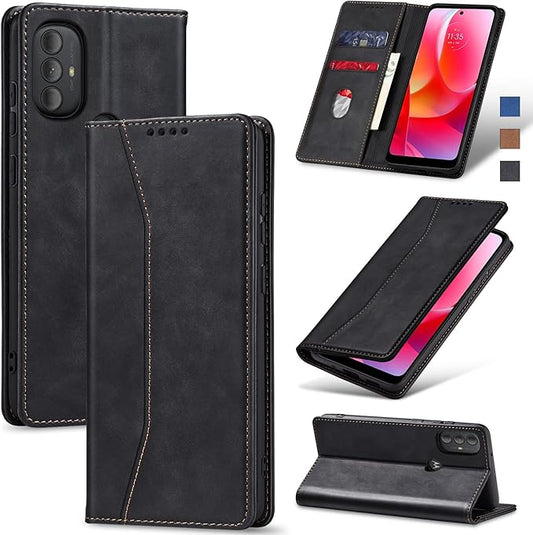Jasonyu Flip Wallet Case for Moto G Play (2023)/Moto G Power (2022),Leather Magnetic Folio Cover with Card Holder,Kickstand - TPU Shockproof Durable Protective Phone Case,Black