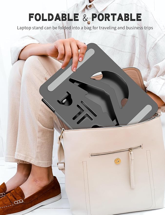 Laptop Stand Adjustable Laptop Holder for Desk, Foldable Laptop Riser Portable Computer Stand Compatible with MacBook, Lenovo, HP and All Laptops up to 15.6 inches Black