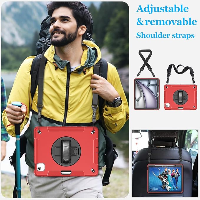 Case for iPad Air 13 Inch M3 2025 & M2 2024: Military Grade Cover for iPad Pro 12.9 6th/5th/4th/3rd Generation W/Screen Protector- Stand- Pencil Holder- Handle- Shoulder Strap- Red