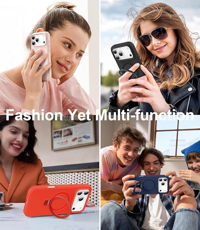 ZHK Liquid Silicone Designed for iPhone 17 Pro Max Case with Magnet Stand, [Precise Camera Lens Protection][Mil-Grade Drop Shockproof][Soft Anti-Scratch Microfiber Lining] Slim Fit Cover, Red