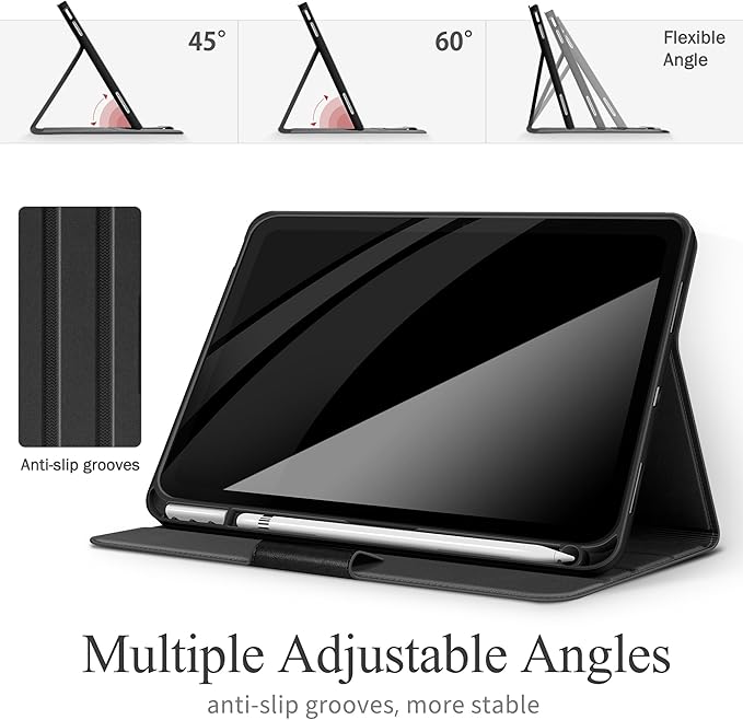 auaua Case for iPad (A16) 11th Generation 11 Inch 2025, iPad 10th Generation 10.9 Inch 2022, with Pencil Holder and Pocket, Typing Angle Muti-Stand Magnetic Closure Auto Sleep/Wake (Black)