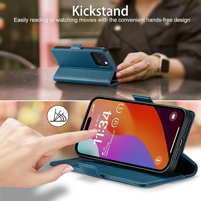 japezop iPhone 15 Plus 5G Wallet Case with [RFID Blocking],Card Holder Kickstand Magnetic,Leather Flip Case Wallet for iPhone 15 Plus 5G 6.7 Inch (Fashion Blue)