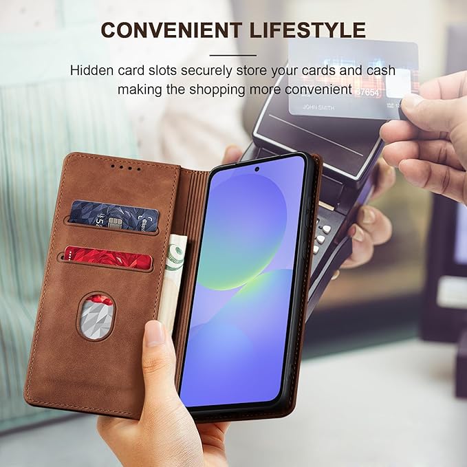 Jasonyu Flip Wallet Case for Samsung Galaxy A36 5G,Leather Magnetic Folio Cover with Card Holder,Kickstand - TPU Shockproof Durable Protective Phone Case,Brown