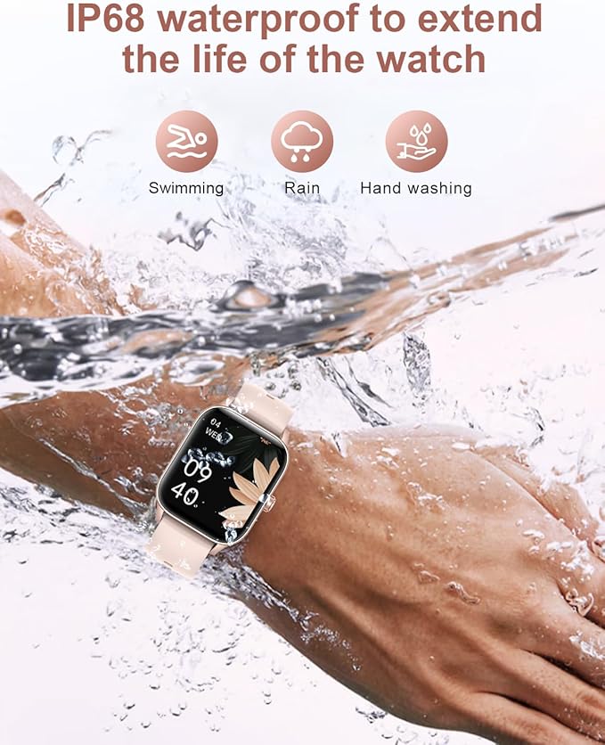 Smart Watch for Women, 1.85"HD Fitness Tracker (Answer/Make Call/Messages), 130+ Sport Modes with 24/7 Heart Rate/Sleep Monitor/Pedometer, IP68 Waterproof, Smartwatche for Android&iOS (Rose Gold)
