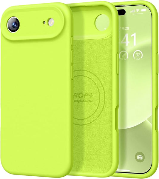 Vooii Magnetic Compatible with iPhone Air Case (Compatible with Magsafe) (Upgraded Camera Protection) Liquid Silicone Shockproof Full Body Protective Phone Cover for Women Men, Fluorescent Green, 6.5"