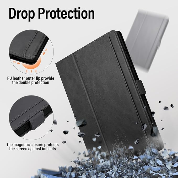 Handmade Case for Samsung Galaxy Tab A9 Plus/A9+ 5G Tablet 11 Inch 2023 SM-X210/SM-X216/SM-X218u with Pocket,Multi Angles,Magnetic Closure,Vegan Leather Folio Cover,Auto Sleep/Wake,Black