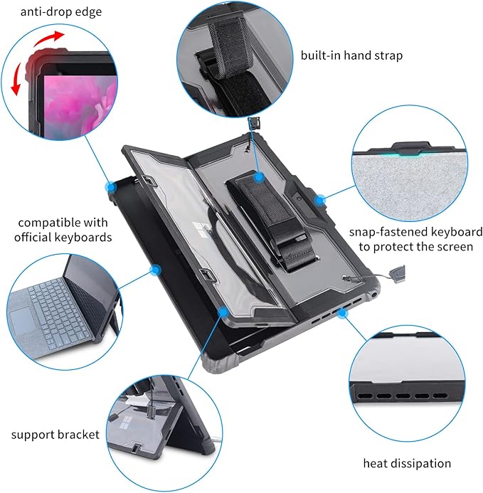 AOAO for Microsoft Surface Pro 7/6/5/4 Case with Shoulder Strap, Hand Strap, Stylus Pen Holder, Rugged, Shock-Absorbing and Drop-Resistant(12.3inch)