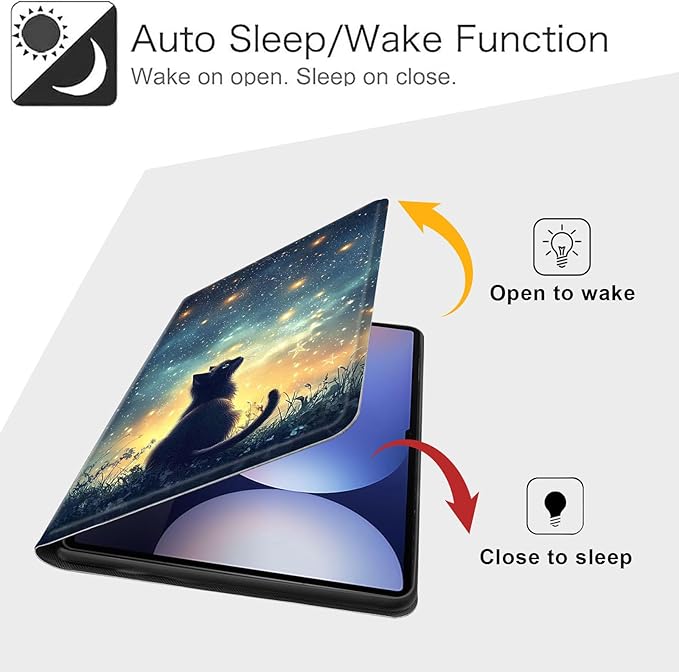 Case for Samsung Galaxy Tab S10 Plus/ S9 FE Plus/ S9 Plus 5G Tablet 12.4'', Slim PU Leather Stand Cover with Auto Wake/Sleep, Multi-Angle Viewing & Shockproof, Black Cat Sky