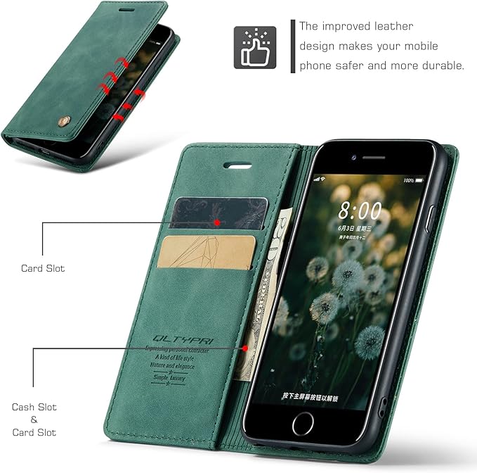 QLTYPRI Case for iPhone 16e, Vintage PU Leather Wallet Case Card Slot Kickstand Magnetic Closure Shockproof Flip Folio Cover for iPhone 16e - Dark Green