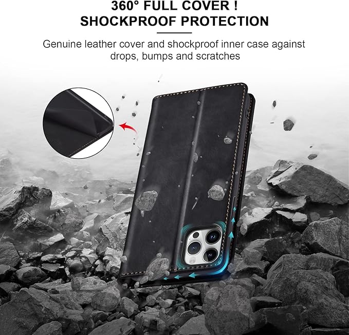 Jasonyu Flip Wallet Case for iPhone 13 Pro,Leather Magnetic Folio Cover with Card Holder,Kickstand - TPU Shockproof Durable Protective Phone Case,Black