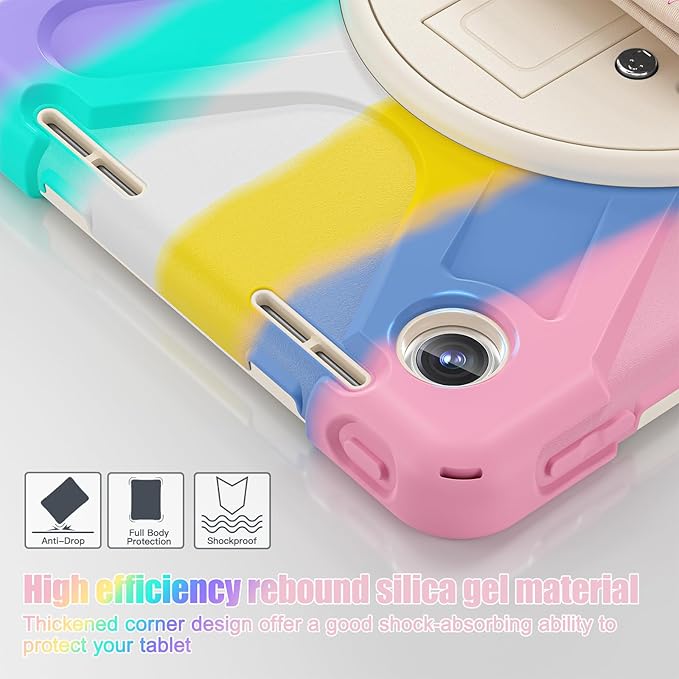 TSQQST Case for Lenovo Tab M11/ K11 LTE 2024 TB-330FU/TB330XU for Kids Girls, Full Body Drop Proof Case for Lenovo Xiaoxin Pad 2024 (TB331FC), 360° Rotate Stand &Hand Strap | Colorful Pink