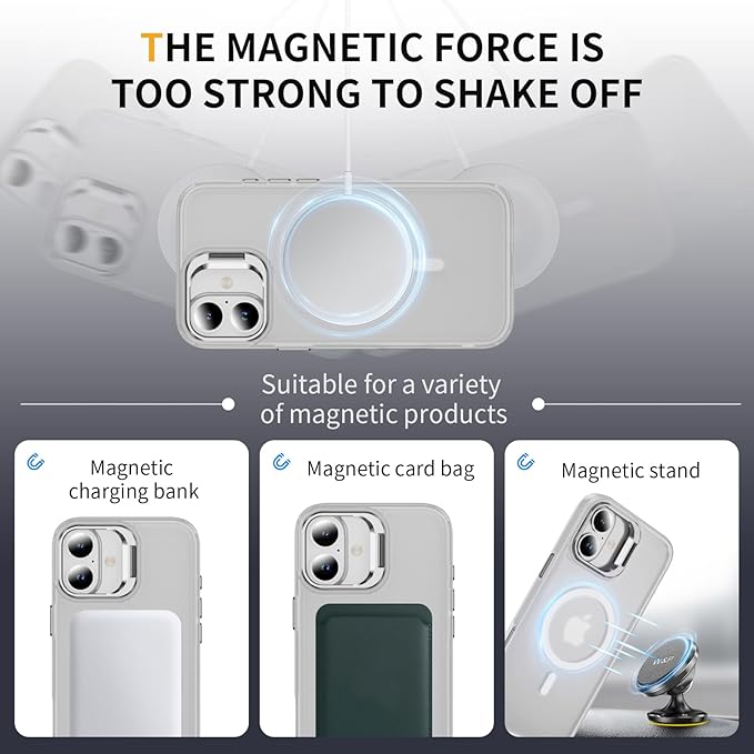 16 Plus Phone Case Magnetic for iPhone 16 Plus, with Stand, [Compatible Fast Wireless Charging] Military-Grade Drop Protection Case for Phone 16 Plus 6.7 Inch, Translucent