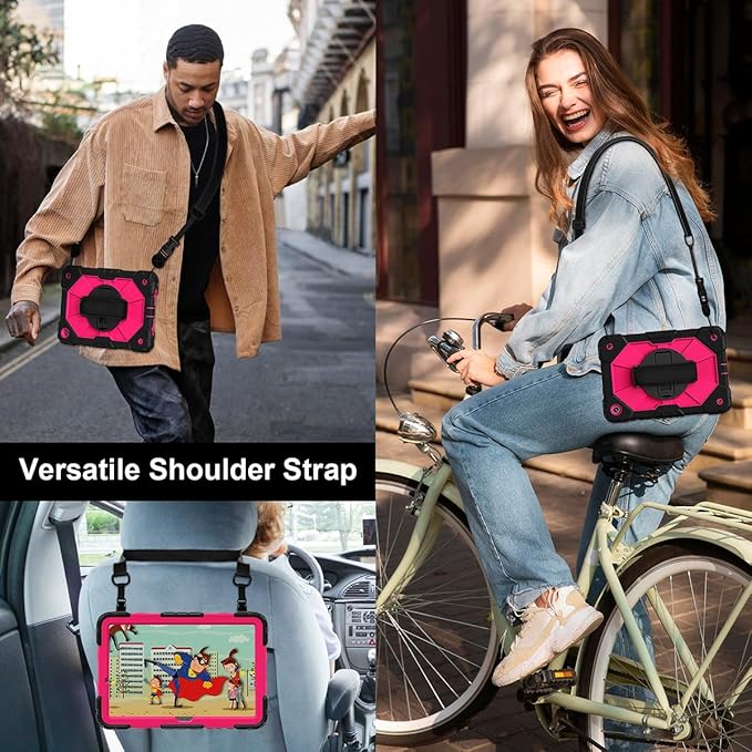 Case for Samsung Galaxy Tab A9+ 11 Inch 2023 (X210/X216/X218), Heavy Duty Shockproof Rugged 360 Rotating Hand Strap Protective Case for Galaxy Tab A9 Plus Tablet, Black/Rose Red