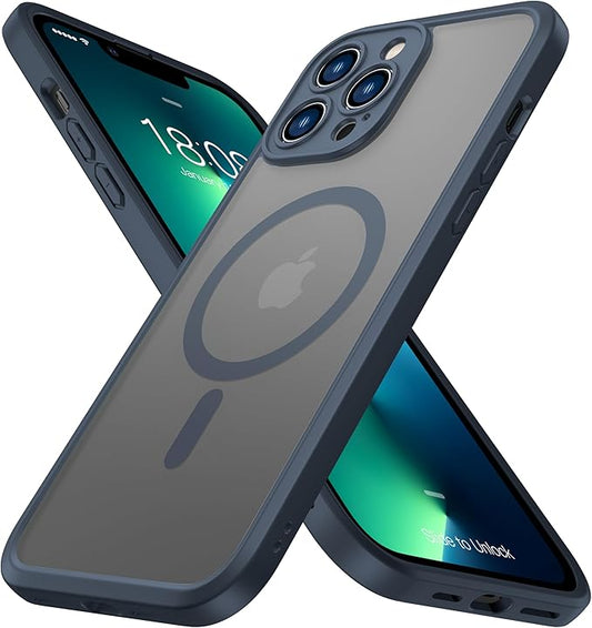 ImpactStrong Magnetic Guard Designed for iPhone 13 Pro Max Case [Camera Protection] [Military Grade Drop Tested] [Compatible with MagSafe] Slim Translucent Matte Phone Case (6.7") - Navy Blue