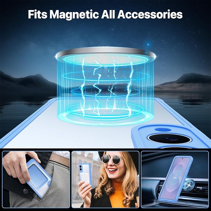 CENHUFO Magnetic for Samsung Galaxy S25 Edge Case, Full Body Phone Case with Built-in 9H Tempered Glass Privacy Screen Protector and Camera Lens Protector, Shockproof Clear Cover Bumper - Light Blue