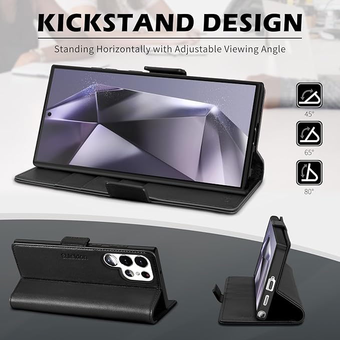 SHIELDON Case for Galaxy S25 Ultra 6.9", Genuine Leather Folio Wallet Case with Kickstand RFID Blocking Card Holder Magnetic Protective Phone Cover Compatible with Galaxy S25 Ultra 2025 - Nappa Black