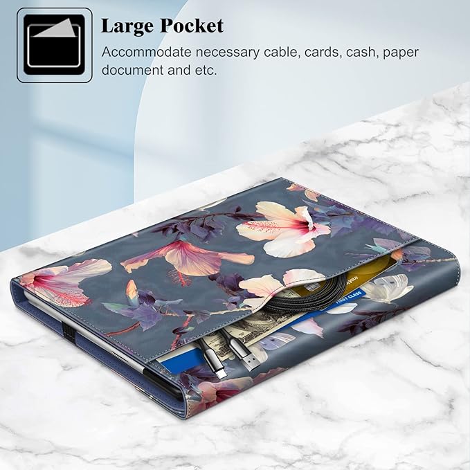 Fintie Case for 13 Inch Microsoft Surface Pro 11/10/9 - Multiple Angle Viewing Portfolio Business Cover with Pocket & Stylus Holder, Compatible with Type Cover Keyboard, Blooming Hibiscus