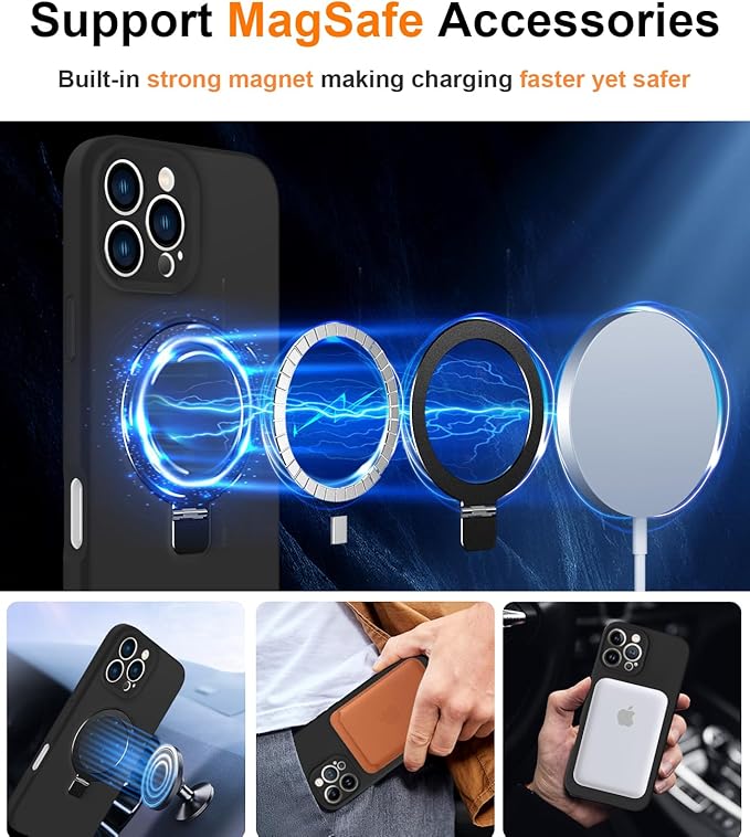 ZHK Liquid Silicone Designed for iPhone 16 pro Case with Magnet Stand, [Precise Camera Lens Protection][Mil-Grade Drop Shockproof][Soft Anti-Scratch Microfiber Lining] Slim Fit Cover, Black