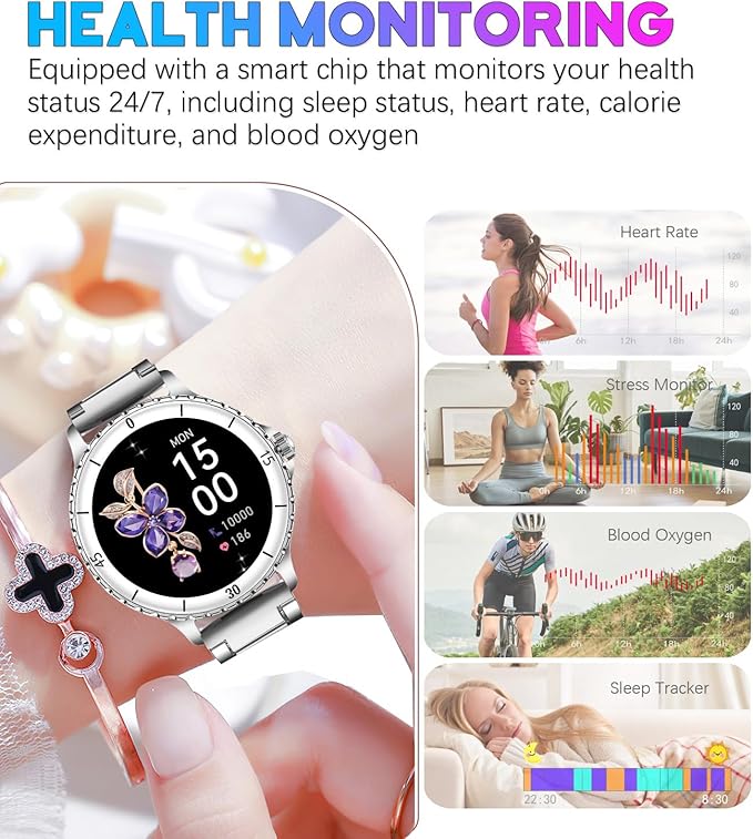 Smart Watch for Women, 1.27" HD Display,Answer/Make Calls, IP68 Waterproof Sports Women's Smartwatch, Fitness Tracker,Heart Rate Monitor, Pedometer – Compatible with Android & iOS (Silver)