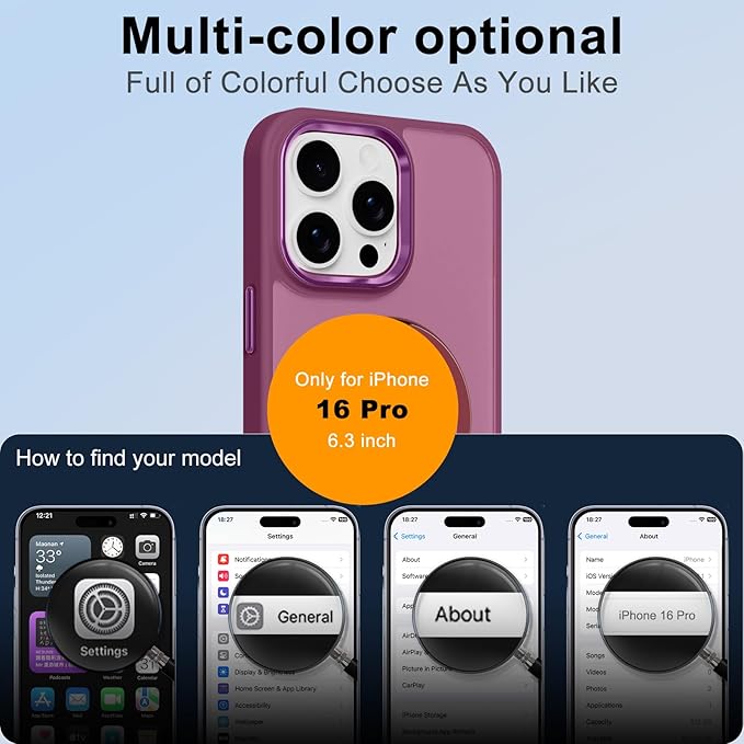 ZIYE Wine Red Case for iPhone 16 Pro Case with Stand [Compatible with MagSafe] Slim Heavy Duty Protection Military Grade Shockproof Magnetic Cover with 360 Rotatable Ring Kickstand for Women Men