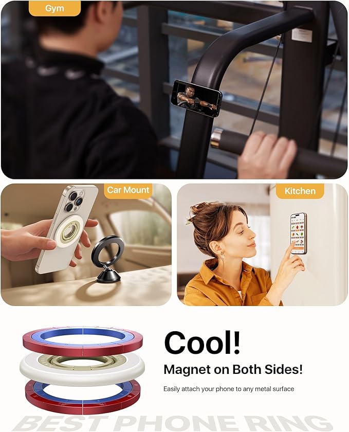 andobil 2025 3rd Gen Magnetic Phone Grip for MagSafe [360° Rotatable & Ultra-Stable] Double-sided Magnet Cell Phone Ring Holder Compatible with MagSafe Accessories&iPhone 17 Air 16 Pro Max 15 14 13 12