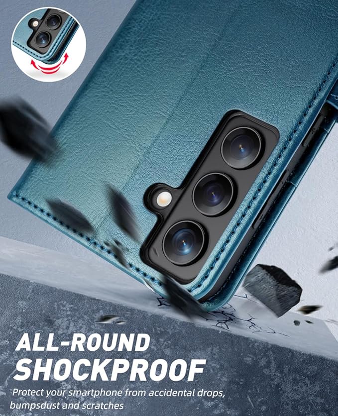 OCASE Compatible with Galaxy S24 5G Wallet Case, PU Leather Flip Folio Case with Card Holders RFID Blocking Kickstand [Shockproof TPU Inner Shell] Phone Cover (2024), Peacock Blue