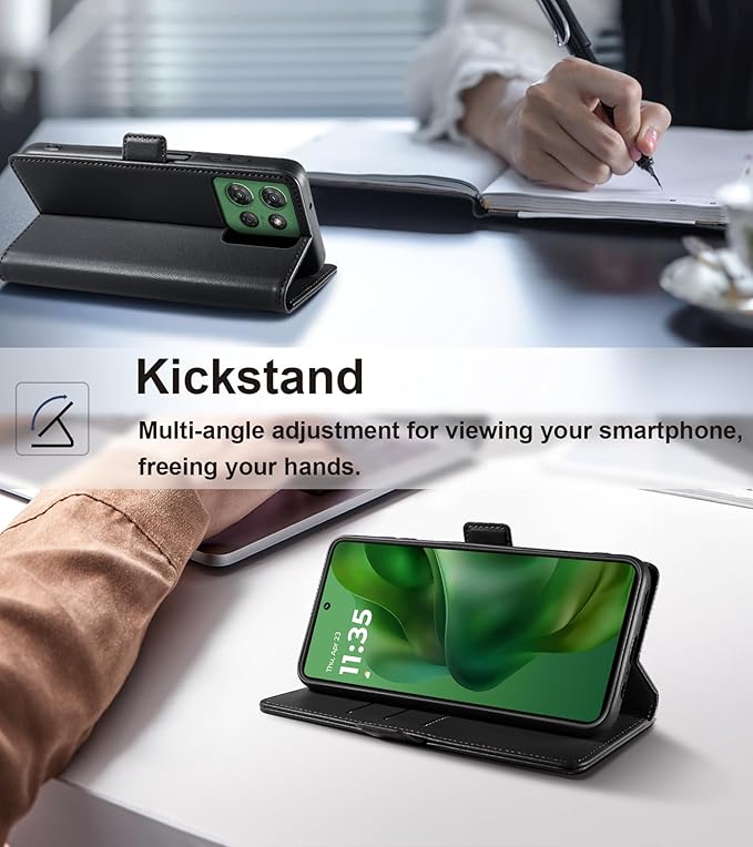 Wallet Flip Case for Moto G Power/Play (2025) - [RFID Blocking] Luxury PU Leather Card Holder Magnetic Phone Cover with Kickstand,Shockproof Protective Case,Black