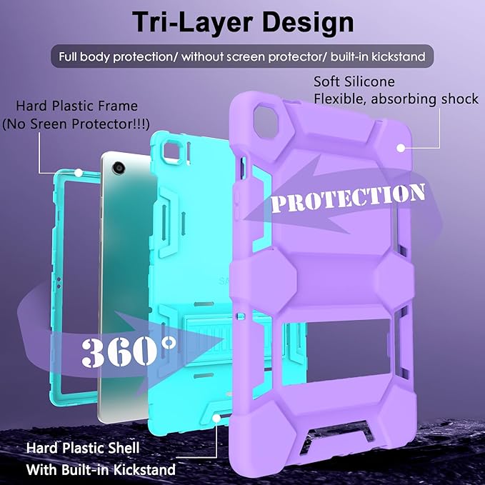 CCMAO Case for Samsung Galaxy Tab A9+ Case 11 Inch 2023 Model (SM-X210/X216/X218), Heavy Duty Shockproof Hybrid Three Layer Protective Cover for Kids Girls Boys, Purple+Green