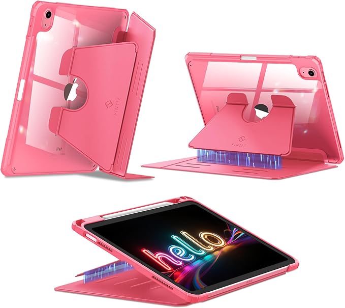 Fintie Vertical Stand Case for iPad (A16) 11th Generation 11 Inch (2025), iPad 10th Generation 10.9 Inch (2022), Multi-Angle Viewing Clear Cover with Pencil Holder, Magnetic Ultra-Stable, Pink