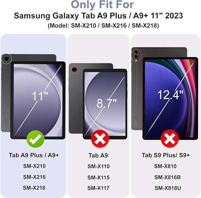 Handmade Case for Samsung Galaxy Tab A9 Plus/A9+ 5G Tablet 11 Inch 2023 SM-X210/SM-X216/SM-X218u with Pocket,Multi Angles,Magnetic Closure,Vegan Leather Folio Cover,Auto Sleep/Wake,Blue