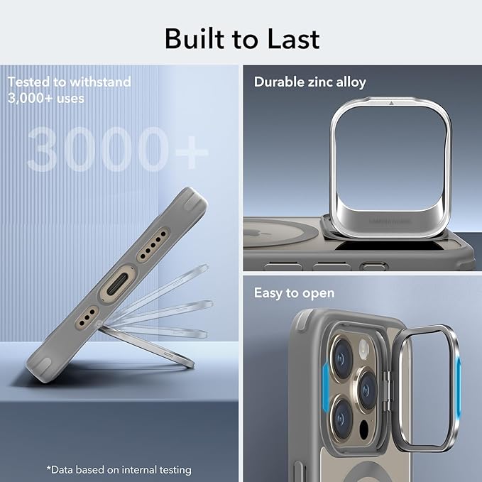 ESR for iPhone 15 Pro Case, Compatible with MagSafe, Military-Grade Protective Case, Built-in Stash Stand Phone Case, Scratch-Resistant Back Cover, Classic Series, Clear Grey