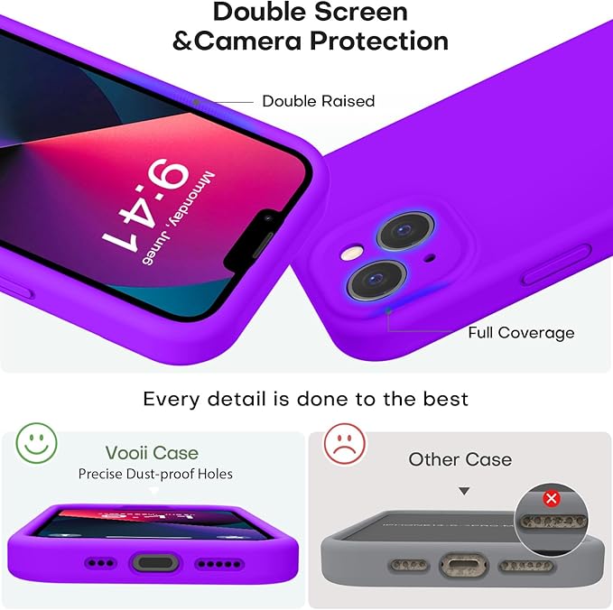 Vooii Compatible with iPhone 13 Case, Liquid Silicone Upgrade [Camera Protection] [Soft Anti-Scratch Microfiber Lining] Shockproof Phone Case for iPhone 13 6.1 inch - Neon Purple