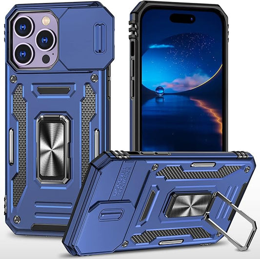 Case for iPhone 14 Pro Max Phone Case with Camera Lens Cover, with Ring Holder Kickstand, fit Magnetic Car Mount, for iPhone 14 Pro Max (Navy Blue)