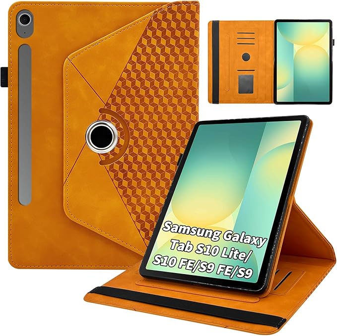 Rotating Case for Samsung Tab S10 Lite /S10 Fe/S9 Fe 10.9 Inch /S9 Tab 360° Rotating Cover Multi-Angle Viewing Stand Auto Wake/Sleep PU Leather Business Folio Protective Cases, Orange
