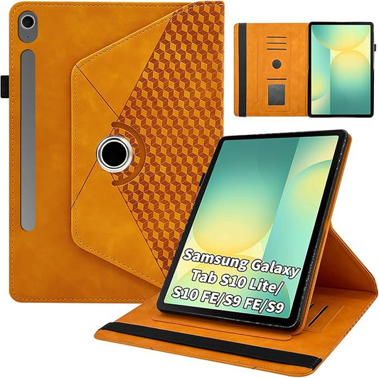 Rotating Case for Samsung Tab S10 Lite /S10 Fe/S9 Fe 10.9 Inch /S9 Tab 360° Rotating Cover Multi-Angle Viewing Stand Auto Wake/Sleep PU Leather Business Folio Protective Cases, Orange