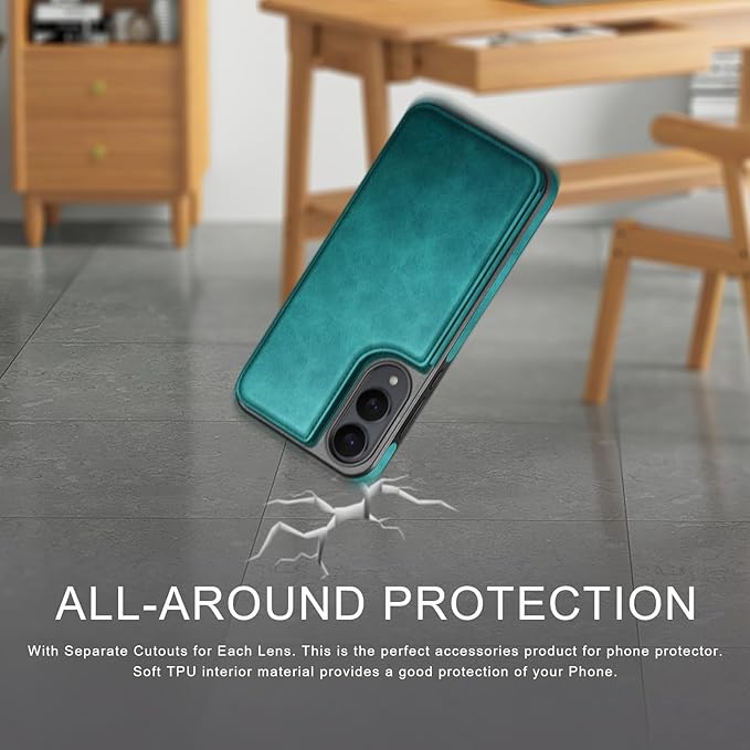 DJDUCK Designed for Samsung Galaxy S25 Edge Case Wallet with Card Holder, [Magnetic Clasp Cover] [RFID Blocking Leather Protection] Shockproof Women Men Cases for Samsung S25 Edge Blue Green