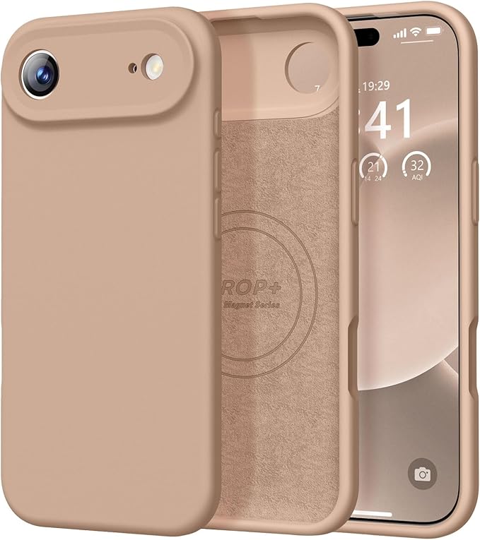 Vooii Magnetic Compatible with iPhone Air Case (Compatible with Magsafe) (Upgraded Camera Protection) Liquid Silicone Shockproof Full Body Protective Phone Cover for Women Men, Light Brown, 6.5"