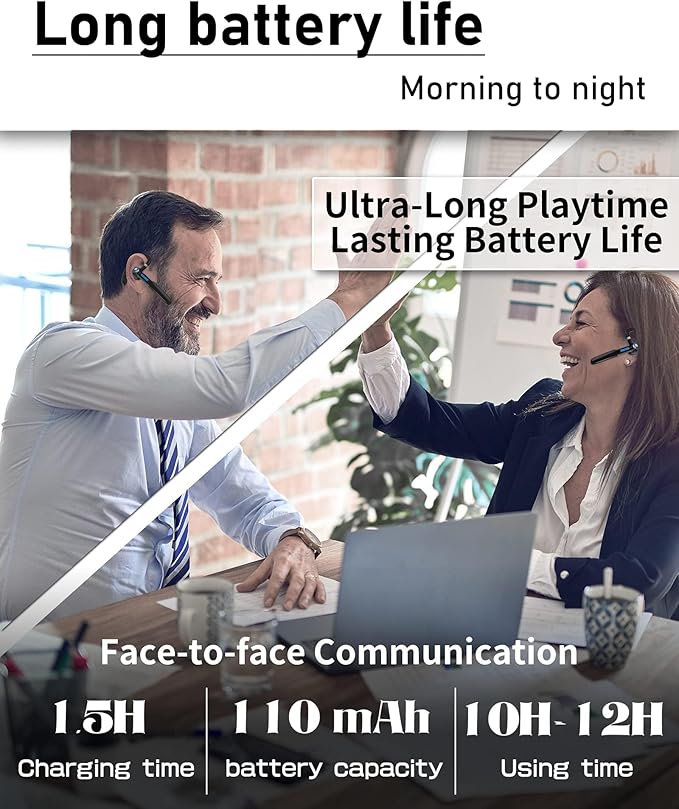 Single-Ear Bluetooth Earpiece with Noise Cancelling – Wireless Hands-Free Headset for iPhone & Cell Phones, Built-in Mic, 10Hrs Battery Life