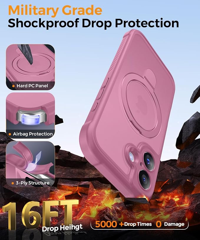 MOCCA Compatible with iPhone 17 Case with Magnetic Invisible Stand [Full Camera Protection] [Compatible with Magsafe] Military Drop Shockproof Translucent Matte Phone Case Cover 6.1",Lavender Purple