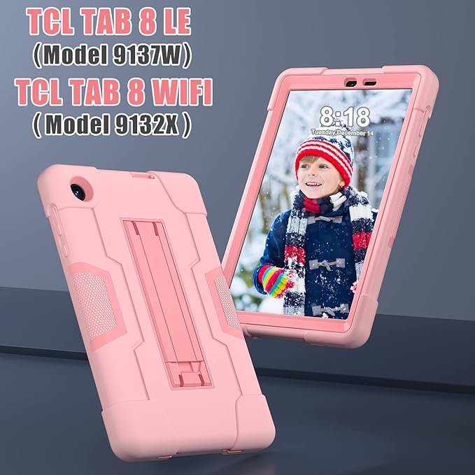 Bingcok Case for TCL Tab 8 LE & WiFi - Heavy Duty Rugged Full-Body Hybrid Shockproof Drop Protection Cover (3-Pink)