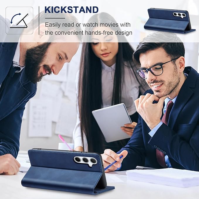 Jasonyu Flip Wallet Case for Samsung Galaxy A35,Leather Magnetic Folio Cover with Card Holder,Kickstand - TPU Shockproof Durable Protective Phone Case,Blue