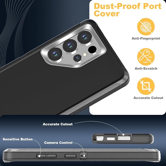 Designed for Samsung Galaxy S25 Ultra Case [with Privacy Screen Protector] 3-Layer Full Body Protection Rugged Shockproof Heavy Duty Phone Case Cover, Black/Grey