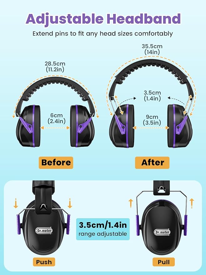 Dr.meter Ear Protection for Gun Range, 31dB SNR Noise Reduction Safety Ear Muffs, Hearing Protective Noise Cancelling Headphones for Autistic Kids Adults Earmuff for Mowing Monster Jam